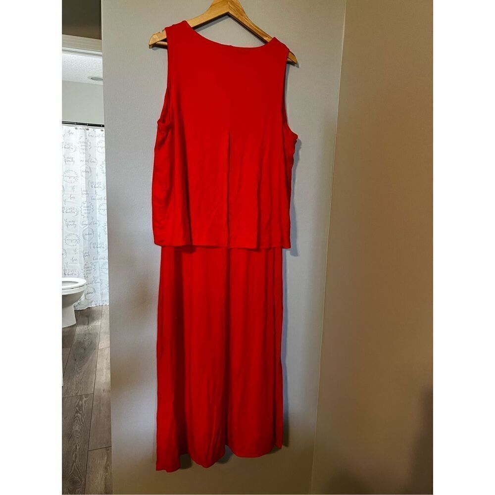Chicos Women’s Size 3 Popover Solid Maxi Dress Red Sleeveless V Neck Slit - Picture 10 of 12